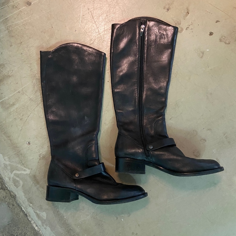 Black leather riding boots